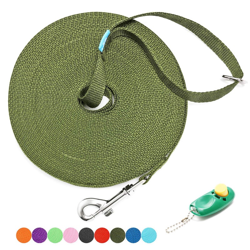 BAAPET 15/20/30/50/100 ft Long Dog Training Leash with Clickers for Small, Medium and Large Dogs or Cats (30 Feet, DarkGreen) - Image 1